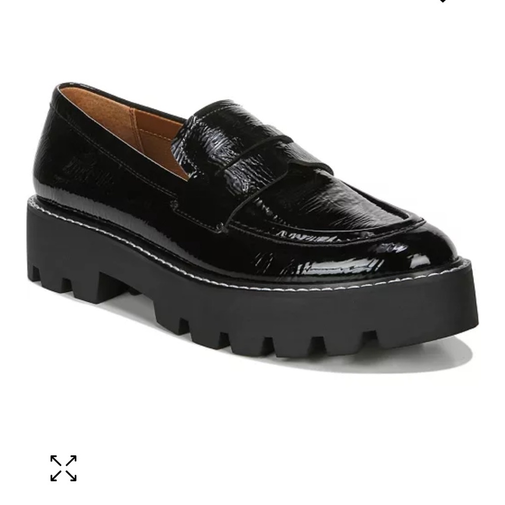 Franco Sarto Lug Sole Loafers in black patent